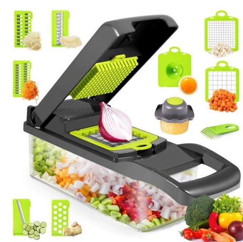 Hachoir Multifonction Pro | Coupe-Légumes 14-en-1 en Acier Inoxydable